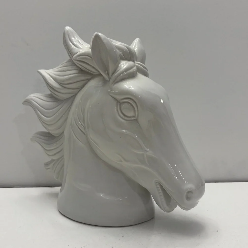 Vintage White Stallion Horse Ceramic Bust Statue